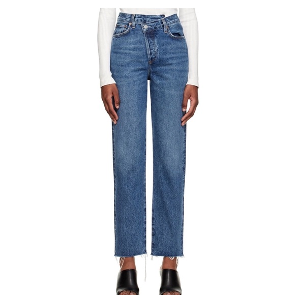 Agolde Denim - Agolde Mid-Blue Criss Cross Straight Leg Jeans